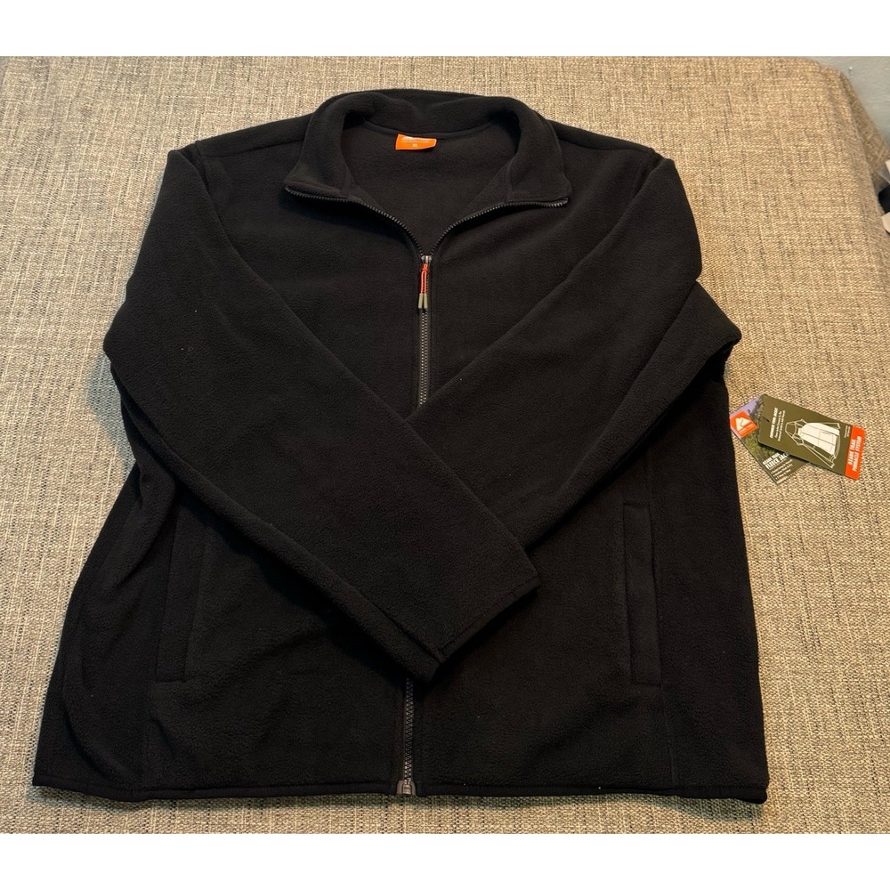 Ozark Trail Men's Polar Fleece Jacket BLACK Zip Front Mock Neck XL New
